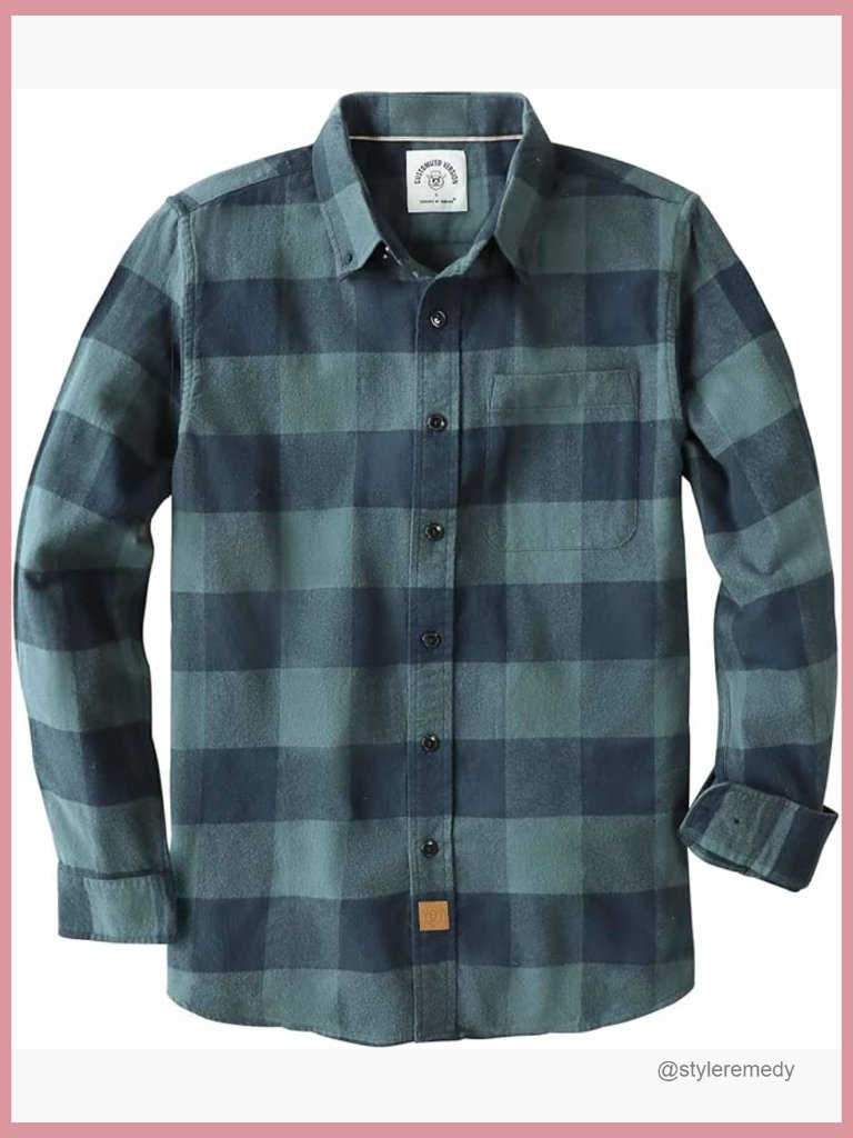 Men's Cotton Flannel Plaid Button Down Shirt Long Sleeve Casual